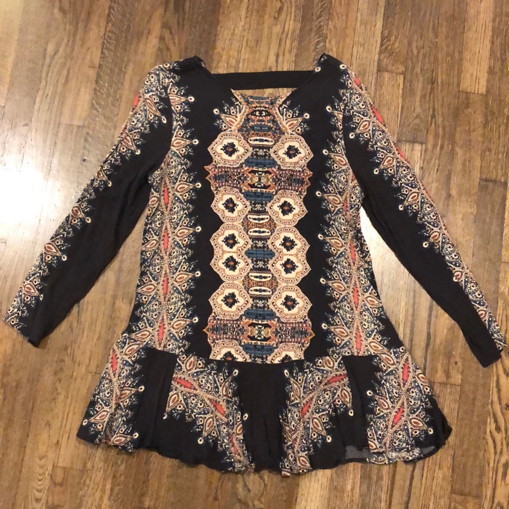 Free People Patterned Open Back Flowy Dress